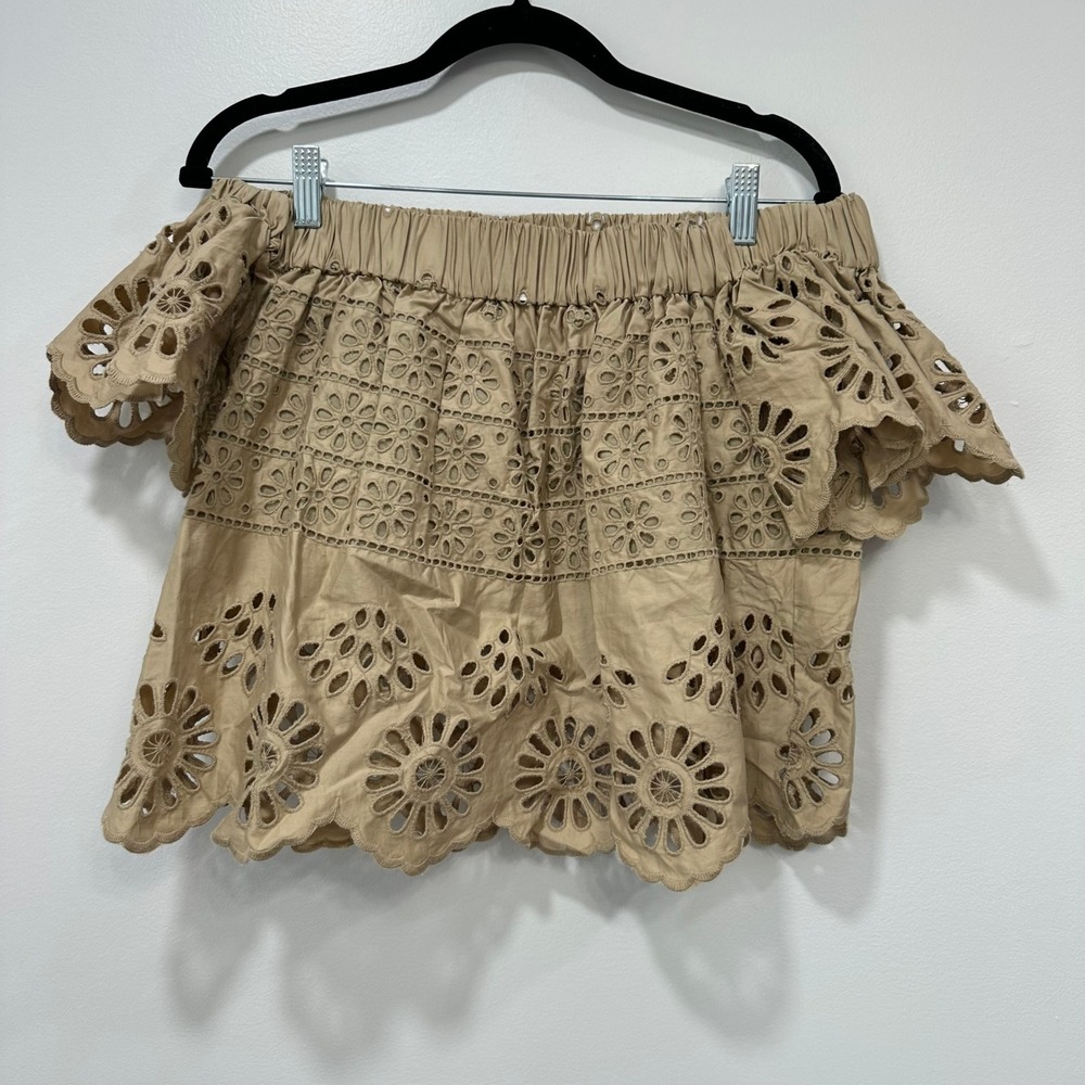 Sea New York Tan Eyelet Off-Shoulder Blouse